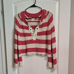 Anthro Pink And Beige‎ Knit Striped Sweater